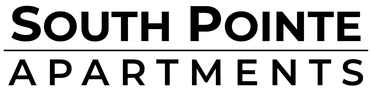 the south point apartments logo is shown in black and white